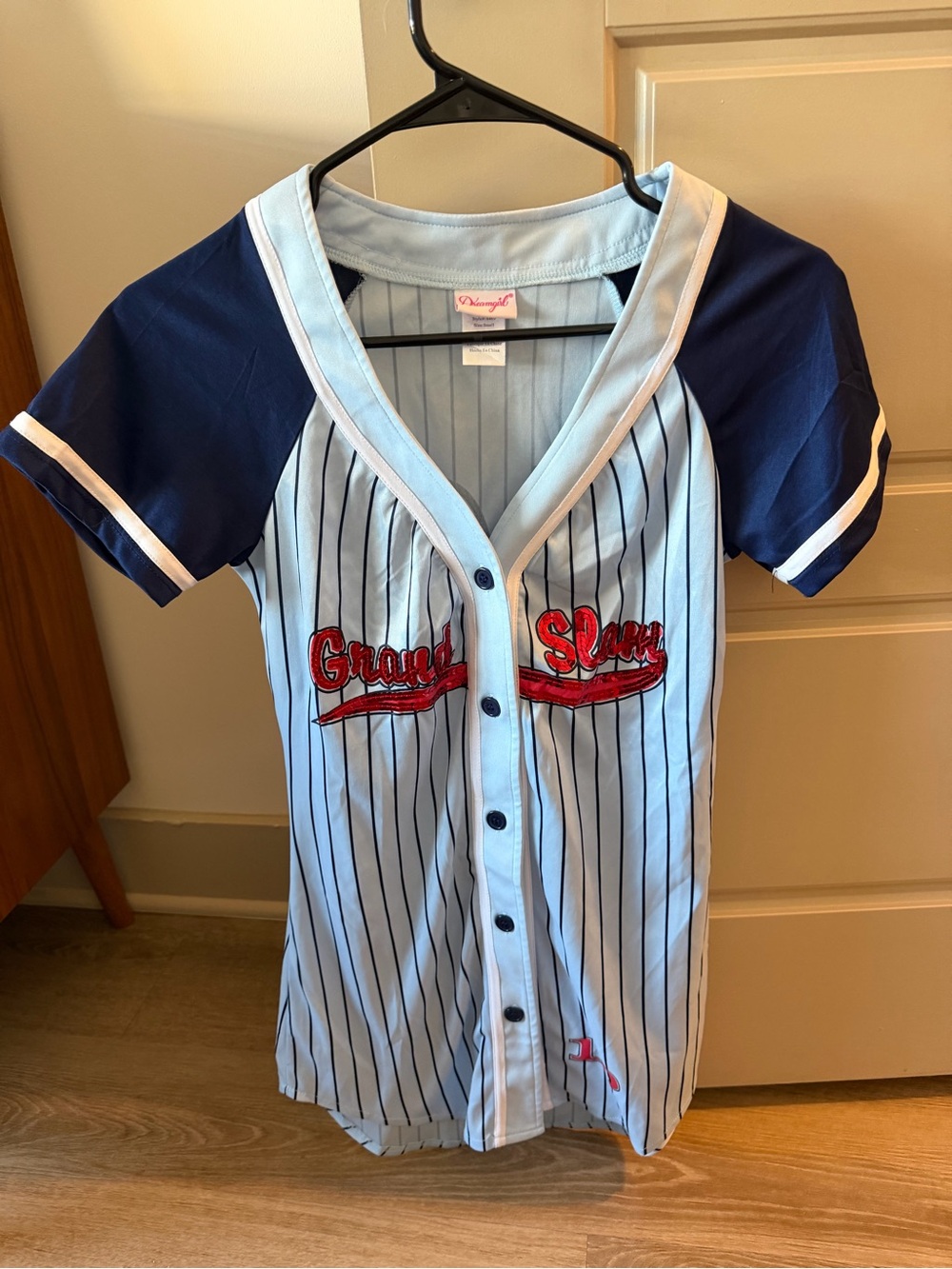 Dreamgirl Light Blue & Navy Striped Baseball Jersey Dress Costume
